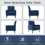 Costway Akzentstuhl aus Leinen Modern Einzelsofa Sessel mit Massiven Metallbeinen Blau/Grau/Weiß