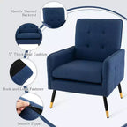 Costway Akzentstuhl aus Leinen Modern Einzelsofa Sessel mit Massiven Metallbeinen Blau/Grau/Weiß