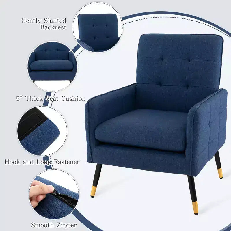Costway Akzentstuhl aus Leinen Modern Einzelsofa Sessel mit Massiven Metallbeinen Blau/Grau/Weiß