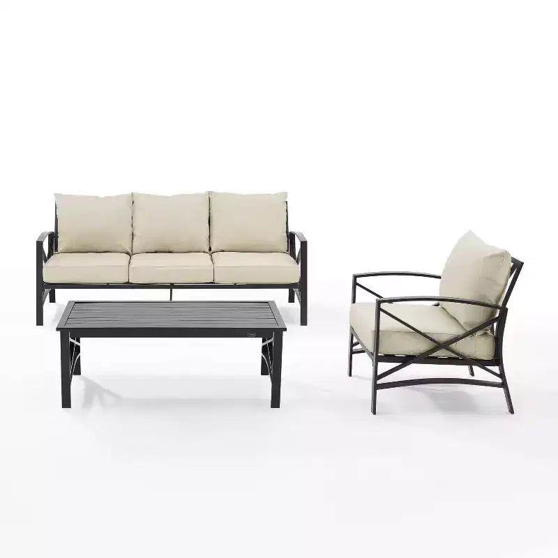 Crosley Kaplan 3-teiliges Outdoor-Garten-Sofa-Set mit Sofa & Sessel mit Couchtisch