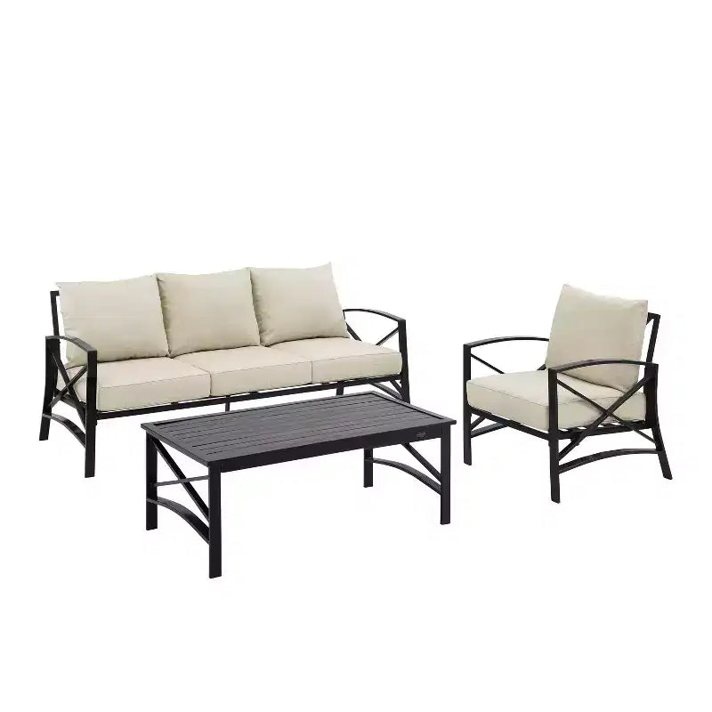 Crosley Kaplan 3-teiliges Outdoor-Garten-Sofa-Set mit Sofa & Sessel mit Couchtisch