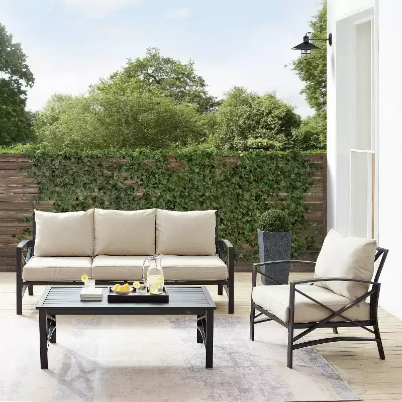 Crosley Kaplan 3-teiliges Outdoor-Garten-Sofa-Set mit Sofa & Sessel mit Couchtisch