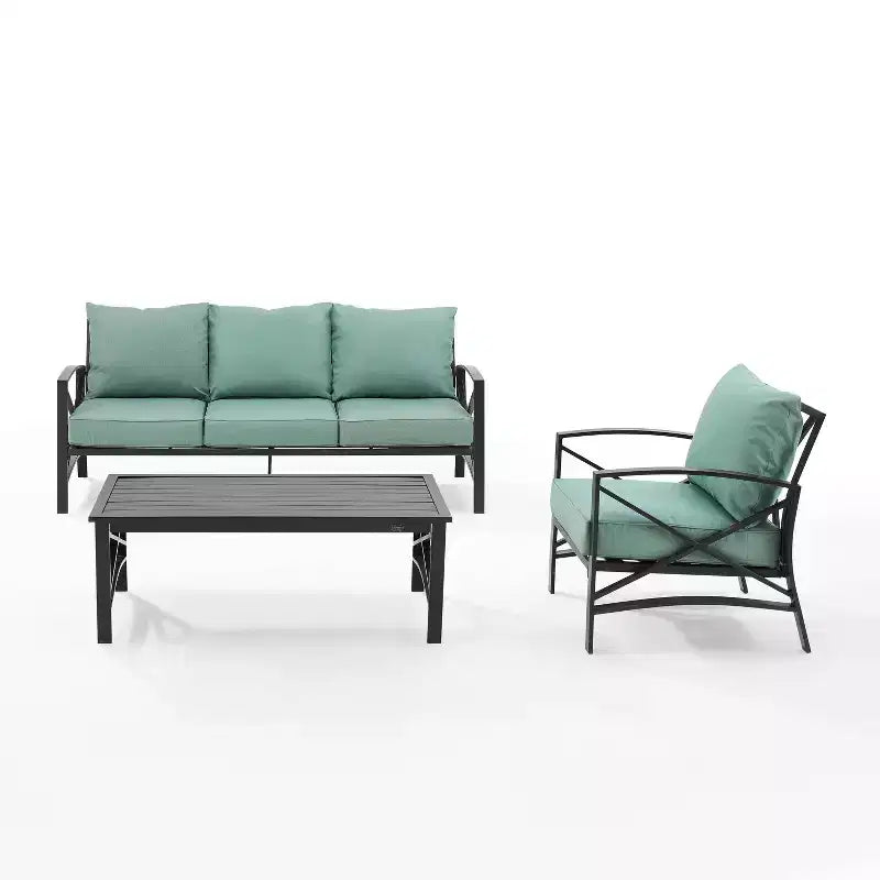 Crosley Kaplan 3-teiliges Outdoor-Garten-Sofa-Set mit Sofa & Sessel mit Couchtisch
