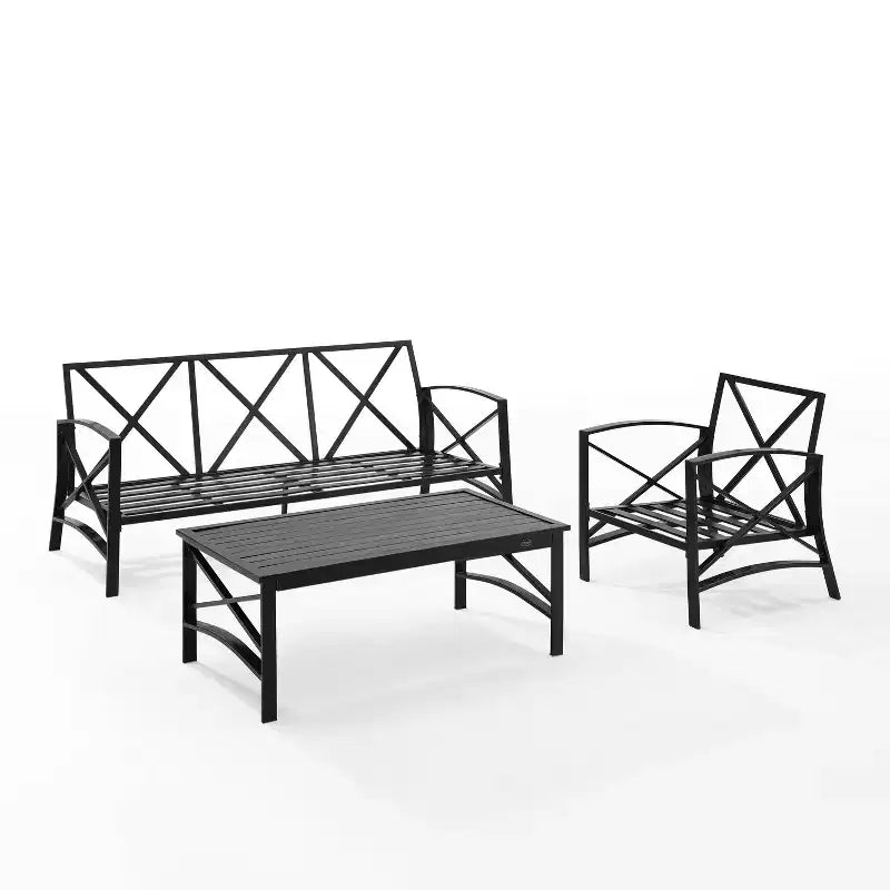 Crosley Kaplan 3-teiliges Outdoor-Garten-Sofa-Set mit Sofa & Sessel mit Couchtisch