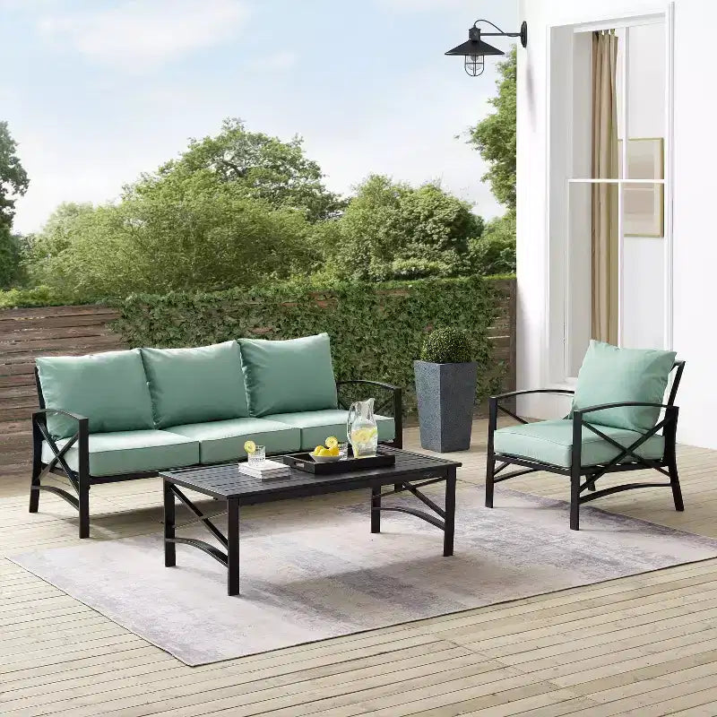 Crosley Kaplan 3-teiliges Outdoor-Garten-Sofa-Set mit Sofa & Sessel mit Couchtisch