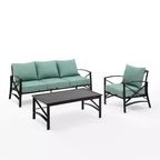 Crosley Kaplan 3pc Outdoor Patio Sofa Set with Sofa & Arm Chair with Coffee Table