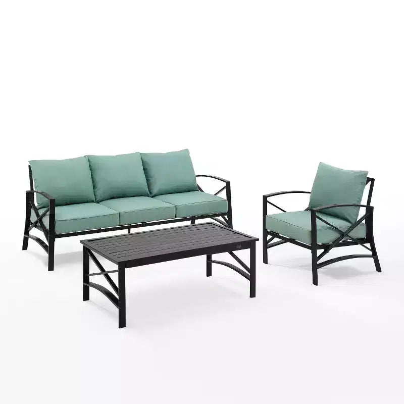 Crosley Kaplan 3pc Outdoor Patio Sofa Set with Sofa & Arm Chair with Coffee Table