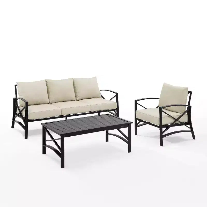 Crosley Kaplan 3-teiliges Outdoor-Garten-Sofa-Set mit Sofa & Sessel mit Couchtisch