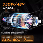 Eilleo 20 Fat Tire E-Bike, 750W Motor (920W Spitze), 40 km/h, 80-110 km Reichweite, 48V 15.6Ah Akku, Dual-Federung, Shimano 7-Gang