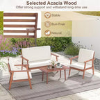 Costway 4-teiliges Terrassen-Gesprächs-Set Akazienholz Sofa Couchtisch mit gepolstertem Sitz