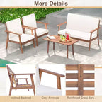 Costway 4-teiliges Terrassen-Gesprächs-Set Akazienholz Sofa Couchtisch mit gepolstertem Sitz