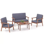 Costway 4-teiliges Terrassen-Gesprächs-Set Akazienholz Sofa Couchtisch mit gepolstertem Sitz