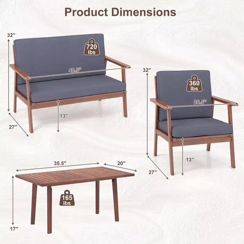 Costway 4-teiliges Terrassen-Gesprächs-Set Akazienholz Sofa Couchtisch mit gepolstertem Sitz