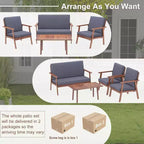 Costway 4-teiliges Terrassen-Gesprächs-Set Akazienholz Sofa Couchtisch mit gepolstertem Sitz