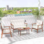 Costway 4-teiliges Terrassen-Gesprächs-Set Akazienholz Sofa Couchtisch mit gepolstertem Sitz
