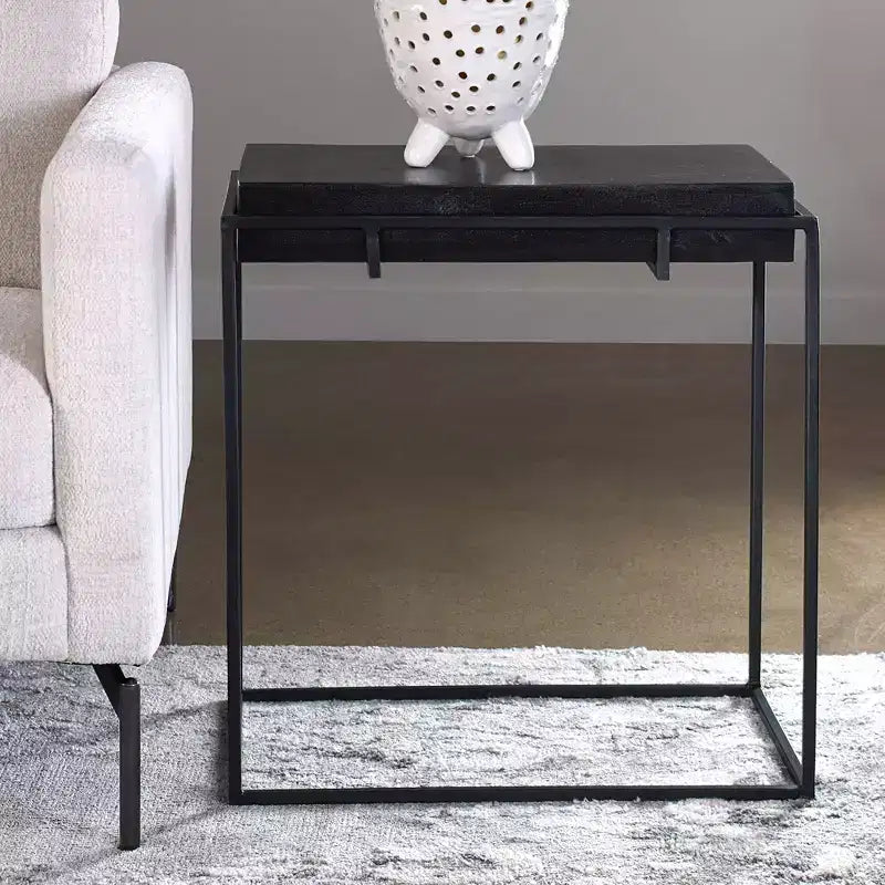Uttermost Moderner Aluminium-Rechteck-Akzent-Beistelltisch 22 x 12 1/2 Oxidiertes Schwarz-Eisen-Gestell für Wohnzimmer Schlafzimmer Haus