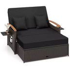 Costway Garten-Rattan-Tagesbett-Set mit gepolstertem Zweisitzer & Aufbewahrungs-Ottomane für Veranda Beige/Dunkelblau/Rot/Türkis/Schwarz/Grau