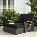 Costway Garten-Rattan-Tagesbett-Set mit gepolstertem Zweisitzer & Aufbewahrungs-Ottomane für Veranda Beige/Dunkelblau/Rot/Türkis/Schwarz/Grau