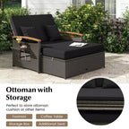 Costway Garten-Rattan-Tagesbett-Set mit gepolstertem Zweisitzer & Aufbewahrungs-Ottomane für Veranda Beige/Dunkelblau/Rot/Türkis/Schwarz/Grau