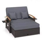 Costway Garten-Rattan-Tagesbett-Set mit gepolstertem Zweisitzer & Aufbewahrungs-Ottomane für Veranda Beige/Dunkelblau/Rot/Türkis/Schwarz/Grau