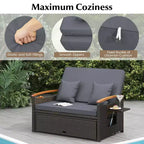 Costway Garten-Rattan-Tagesbett-Set mit gepolstertem Zweisitzer & Aufbewahrungs-Ottomane für Veranda Beige/Dunkelblau/Rot/Türkis/Schwarz/Grau