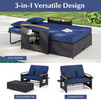 Costway Garten-Rattan-Tagesbett-Set mit gepolstertem Zweisitzer & Aufbewahrungs-Ottomane für Veranda Beige/Dunkelblau/Rot/Türkis/Schwarz/Grau