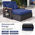 Costway Garten-Rattan-Tagesbett-Set mit gepolstertem Zweisitzer & Aufbewahrungs-Ottomane für Veranda Beige/Dunkelblau/Rot/Türkis/Schwarz/Grau
