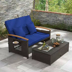 Costway Garten-Rattan-Tagesbett-Set mit gepolstertem Zweisitzer & Aufbewahrungs-Ottomane für Veranda Beige/Dunkelblau/Rot/Türkis/Schwarz/Grau