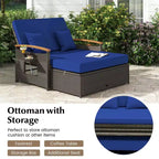 Costway Garten-Rattan-Tagesbett-Set mit gepolstertem Zweisitzer & Aufbewahrungs-Ottomane für Veranda Beige/Dunkelblau/Rot/Türkis/Schwarz/Grau