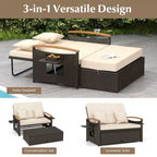 Costway Garten-Rattan-Tagesbett-Set mit gepolstertem Zweisitzer & Aufbewahrungs-Ottomane für Veranda Beige/Dunkelblau/Rot/Türkis/Schwarz/Grau