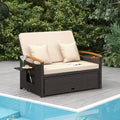 Costway Patio Rattan Daybed Set with Cushioned Loveseat & Storage Ottoman for Porch Beige/Navy/Red/Turquoise/Black/Gray