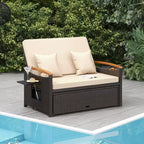 Costway Patio Rattan Daybed Set with Cushioned Loveseat & Storage Ottoman for Porch Beige/Navy/Red/Turquoise/Black/Gray