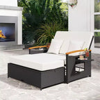 Costway Garten-Rattan-Tagesbett-Set mit gepolstertem Zweisitzer & Aufbewahrungs-Ottomane für Veranda Beige/Dunkelblau/Rot/Türkis/Schwarz/Grau