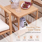 Costway 5-teiliges Terrassen-Rattan-Geflecht-Konversationsset mit 2-stöckigem Couchtisch & 2 Hockern