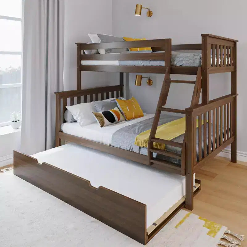Max & Lily Massivholz Etagenbett, Twin über Full mit Ausziehbett und Leiter für Kinder