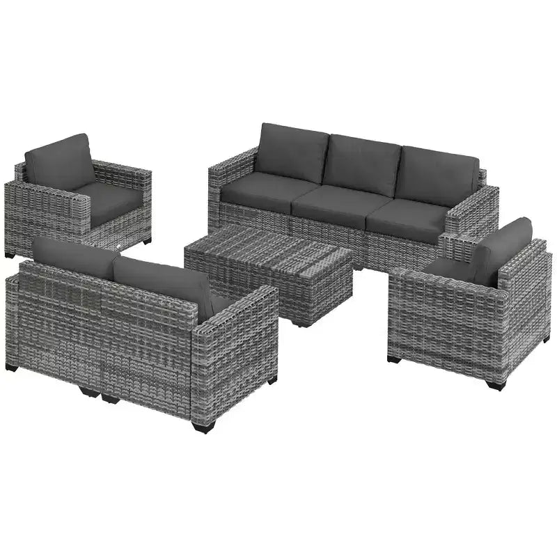 Outsunny Loungemöbel-Set mit Kissen und Couchtisch mit Stauraumfunktion