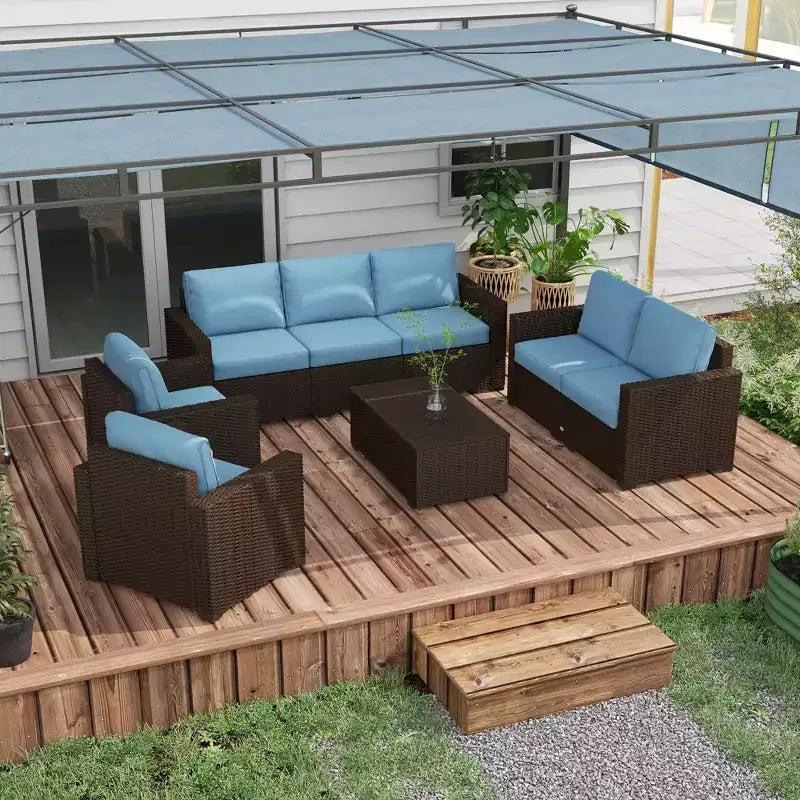 Outsunny Loungemöbel-Set mit Kissen und Couchtisch mit Stauraumfunktion