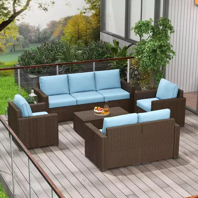 Outsunny Loungemöbel-Set mit Kissen und Couchtisch mit Stauraumfunktion