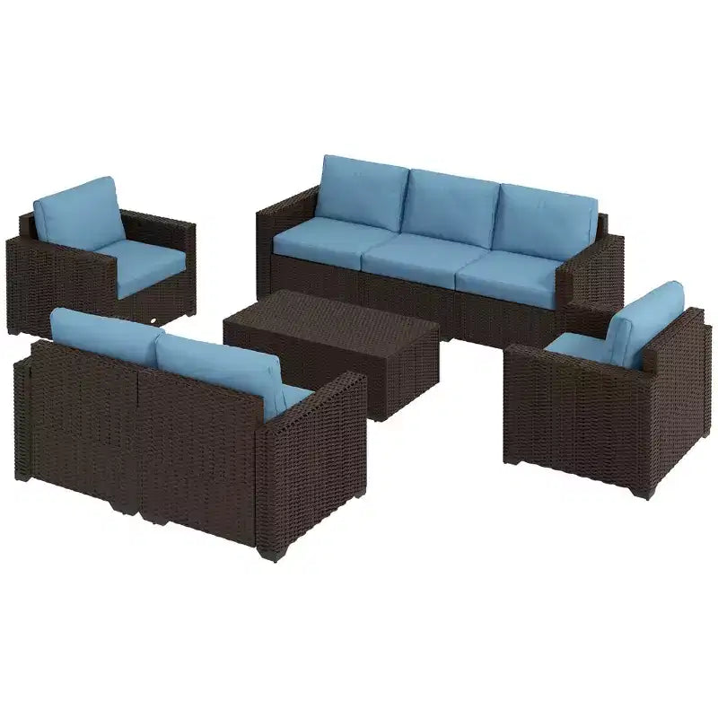 Outsunny Loungemöbel-Set mit Kissen und Couchtisch mit Stauraumfunktion