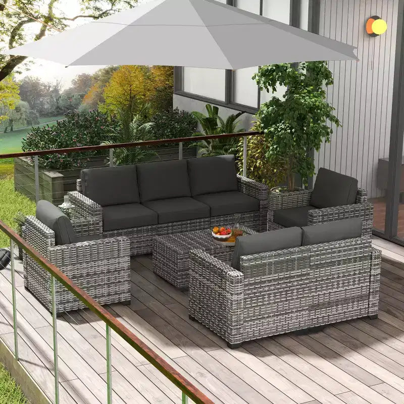 Outsunny Loungemöbel-Set mit Kissen und Couchtisch mit Stauraumfunktion