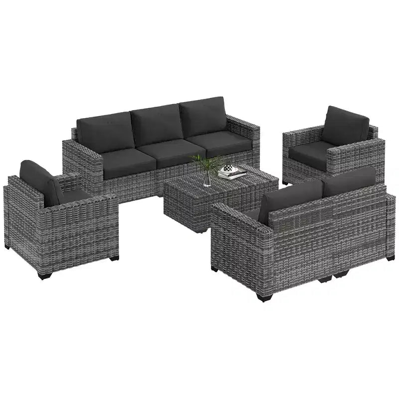 Outsunny Loungemöbel-Set mit Kissen und Couchtisch mit Stauraumfunktion