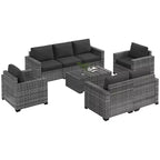 Outsunny Loungemöbel-Set mit Kissen und Couchtisch mit Stauraumfunktion