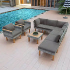 9 PCS Outdoor Rattan Conversation Set, Patio Sofa Set Seating Group With Coffee Table and Washable Cushion, Gray-ModernLuxe