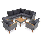 9-teiliges Rattan-Sofa-Set für den Außenbereich, Lounge-Gruppe mit Couchtisch und waschbaren Kissen, Grau-ModernLuxe