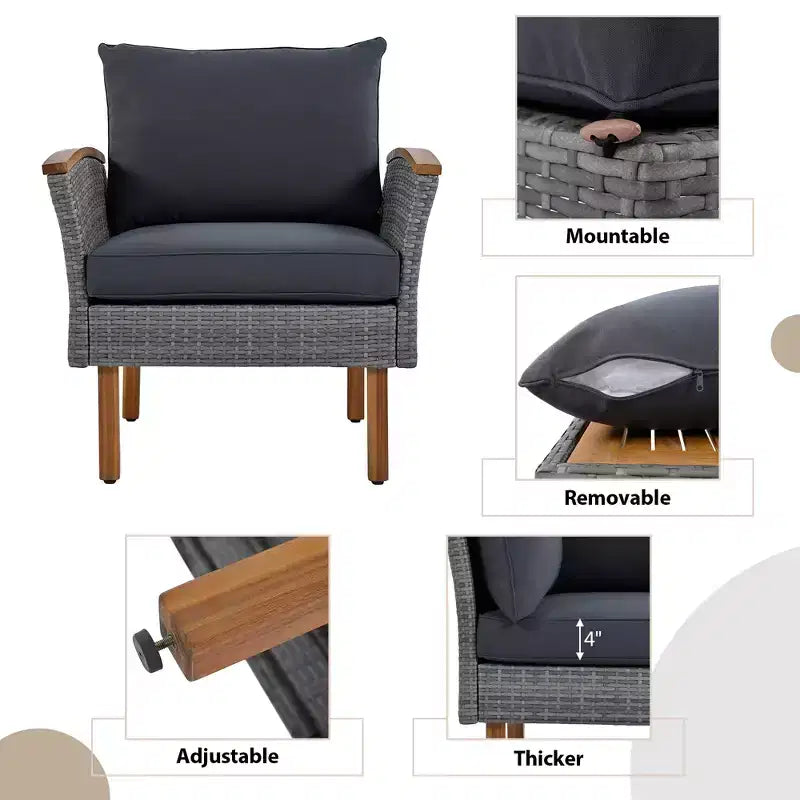 9-teiliges Rattan-Sofa-Set für den Außenbereich, Lounge-Gruppe mit Couchtisch und waschbaren Kissen, Grau-ModernLuxe