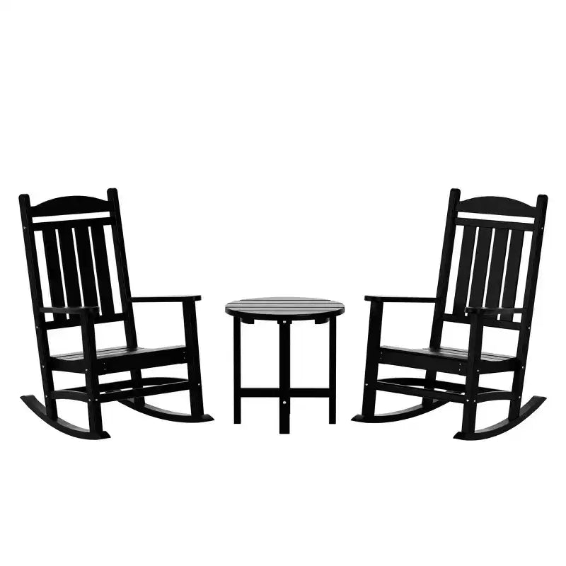 WestinTrends 3 Piece Outdoor Porch Rocking Chairs with Round Side Table Set