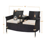 Yaheetech Outdoor Doppel-Rattansessel mit abnehmbaren Kissen & 1 Beistelltisch aus gehärtetem Glas, Schwarz