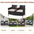 Yaheetech Outdoor Doppel-Rattansessel mit abnehmbaren Kissen & 1 Beistelltisch aus gehärtetem Glas, Schwarz