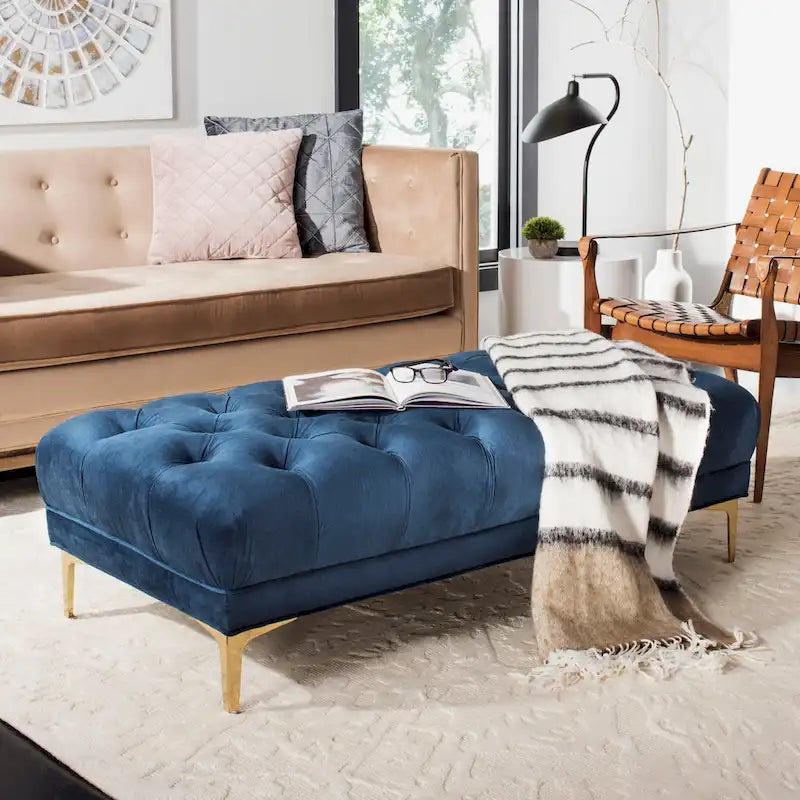 SAFAVIEH Rennie Navy/ Brass Tufted Rectangular Bench - 54  x 27  x 16  - 54Wx27Dx16H
