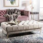 Grey / Navy Velvet Tufted Rectangular Bench with Brass Legs for 1–2 Person